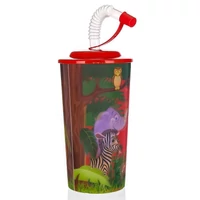 3D ZOO szívószálas pohár tetővel 470 ml