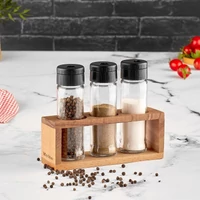 Fa állványos asztali fűszertartó 3+1 darabos