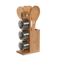Mágneses fűszertartó, bambusz eszköztartó szett 7 részes