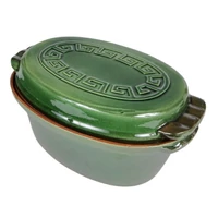 Zöld agyag római tál mázas 4 literes