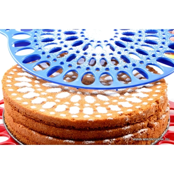 Kék tortadíszítő, tartó és szeletelő